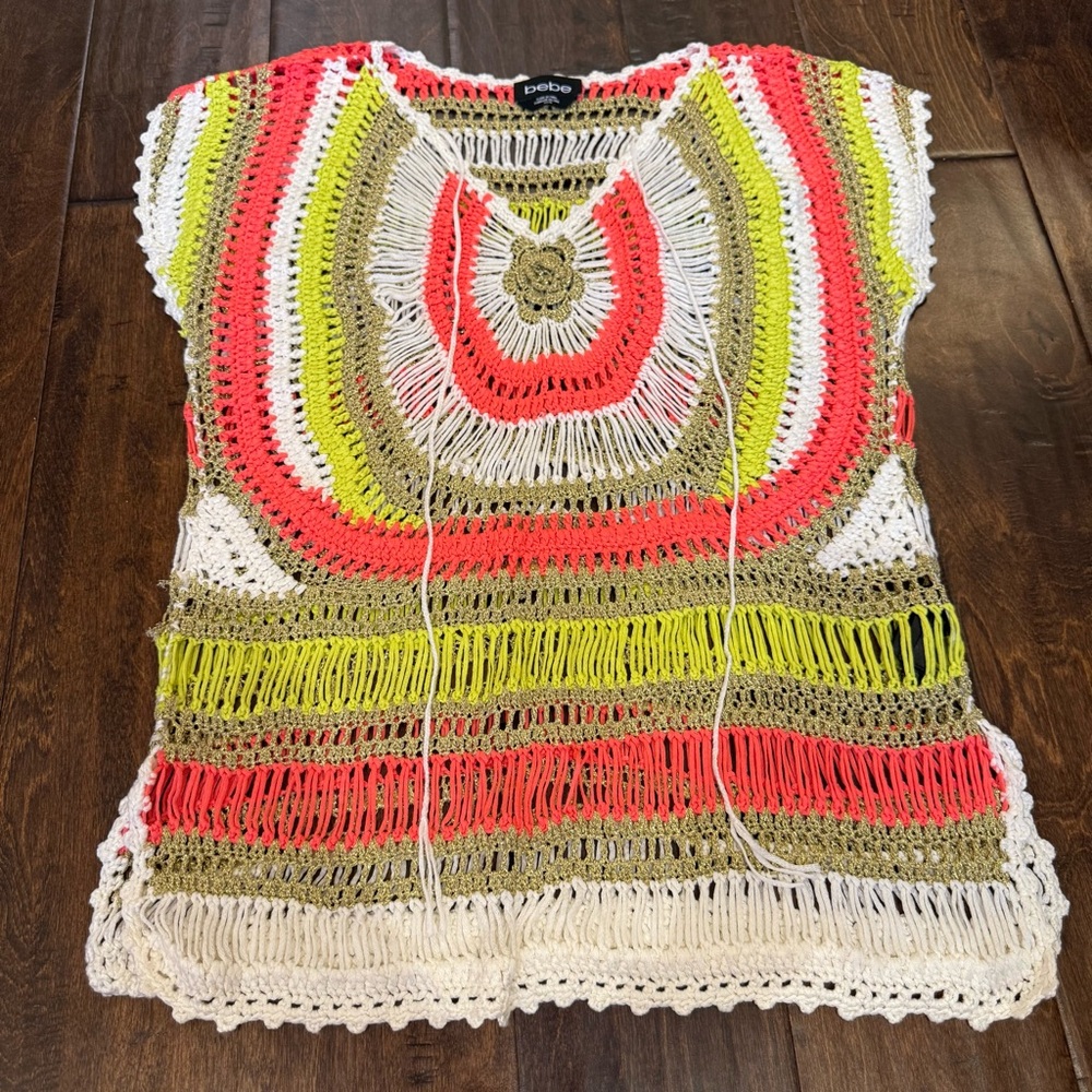 Vintage Y2K Indie Coconut Girl Boho Chic Bebe Knit Top Bright size XS